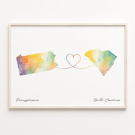 Pennsylvania to South Carolina Watercolor Map Art Print