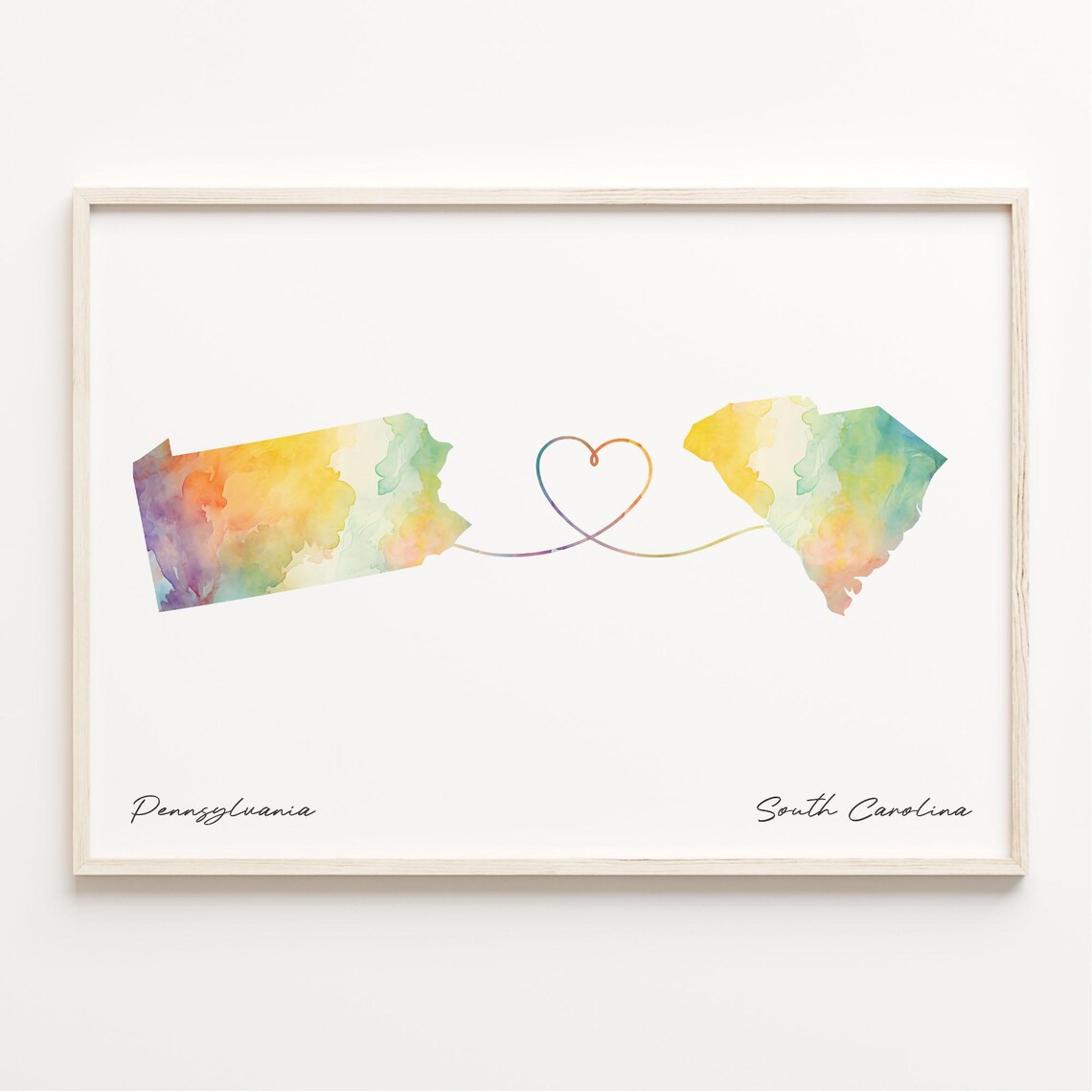 Pennsylvania to South Carolina Watercolor Map Art Print