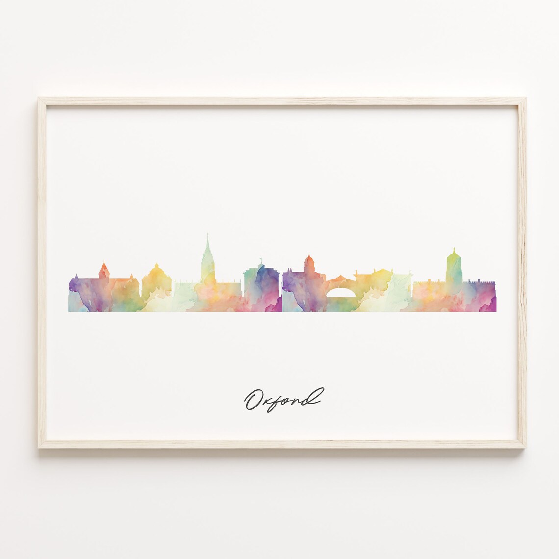 Oxford England Watercolor Skyline Cityscape Historic Travel Poster