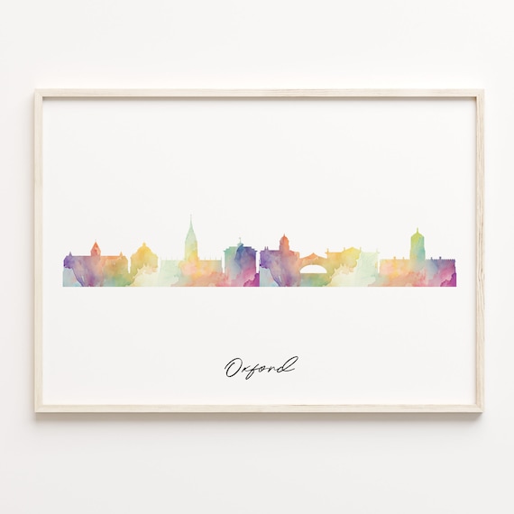 Oxford England Watercolor Skyline Cityscape Historic Travel Poster