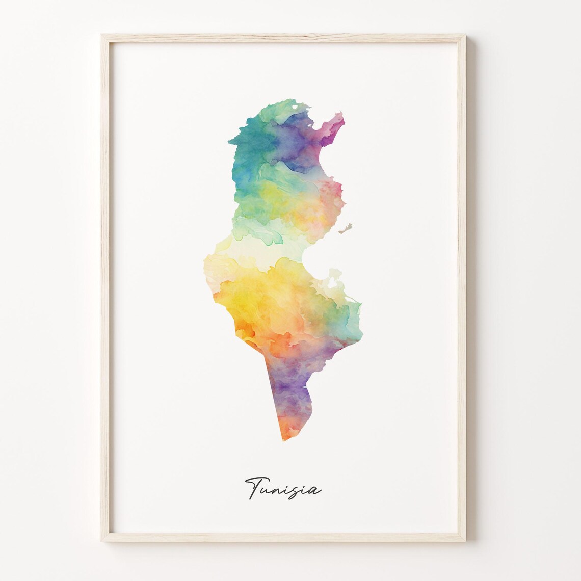Tunisia Watercolor Country Map Vibrant Minimalist Travel Poster