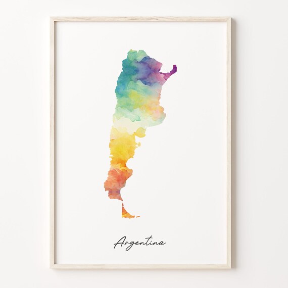 Argentina Country Watercolor Map South America Shape Art Print