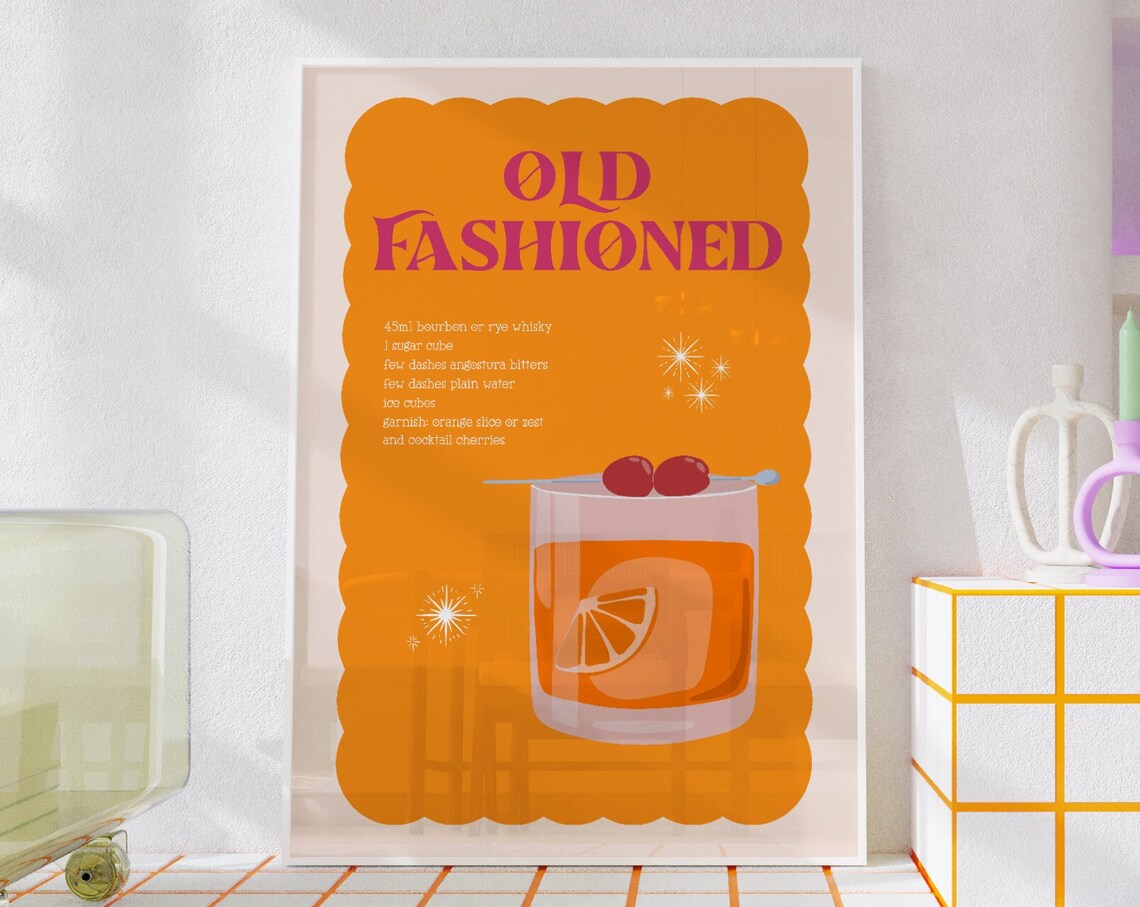 Old Fashioned Cocktail Retro Kitchen Bar Art Print