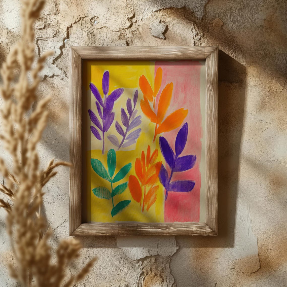 Vibrant Botanical Abstract Art Colorful Leaves Yellow Pink Poster - Image 6