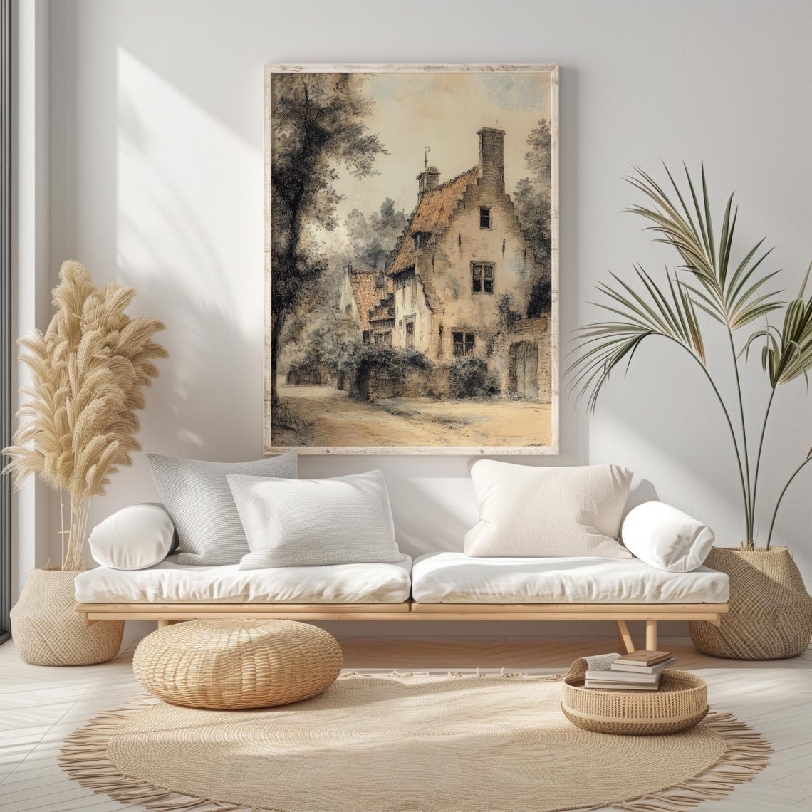 Timeless Cottage Charming Cottage Illustration Vintage Countryside Scene Rustic Wall Art Home Decor - Image 4