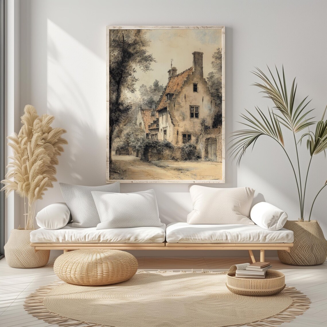 Vintage European Cottage Illustration Old Stone House Lane Poster - Image 4