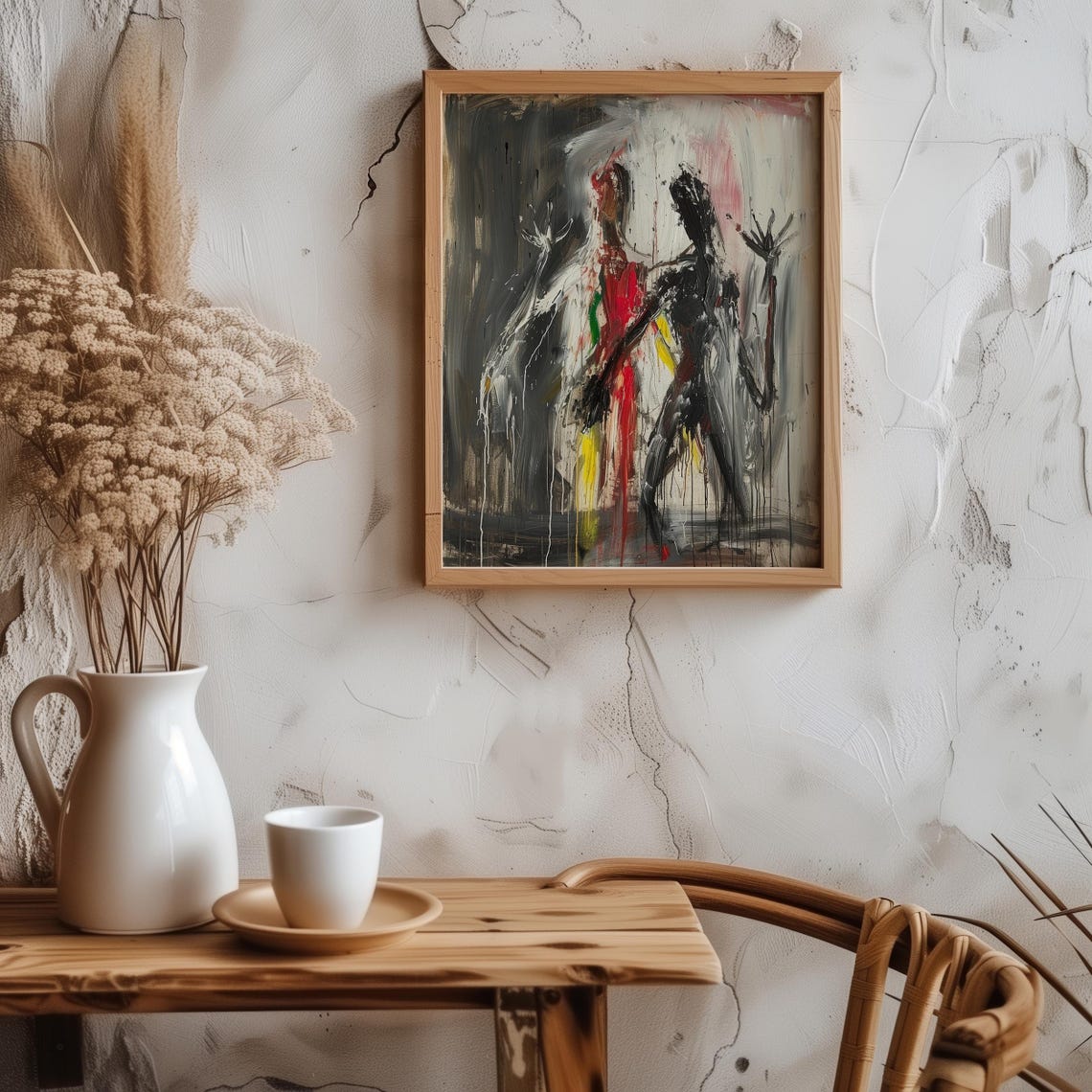 Expressionist Dual Figures Abstract Painting Red Black Drips Poster - Image 5