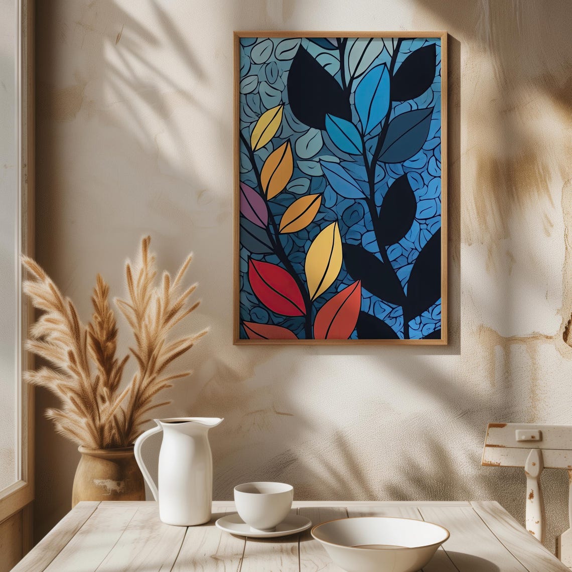 Abstract Multicolor Leaf Art Modern Botanical Wall Decor Bold Blue And Colorful Leaves Nature Inspired Print Instant - Image 8