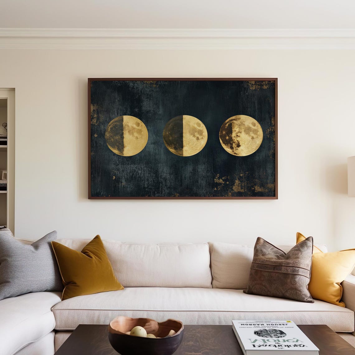 Gold Foil Moon Phases Print Set Minimalist Celestial Wall Art Modern Lunar Decor Dark Textured Background Home Decor - Image 6
