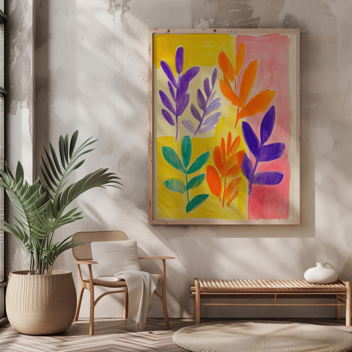 Vibrant Botanical Abstract Art Colorful Leaves Yellow Pink Poster - Image 8