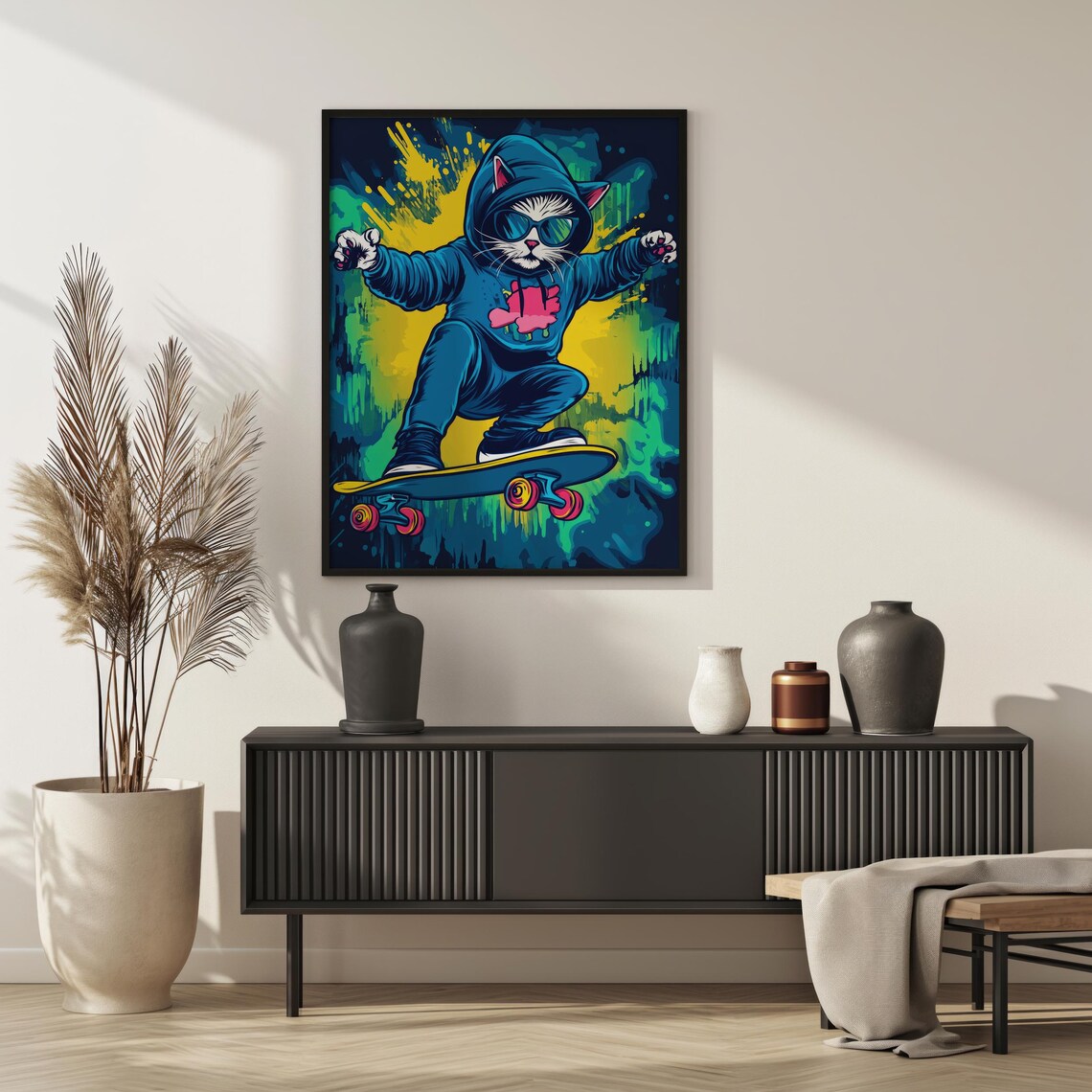 Cool Skateboarding Cat Hoodie Graffiti Street Style Animal Poster - Image 3