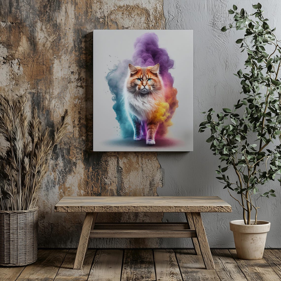 Fluffy Cat Rainbow Smoke Long Hair Cat Nursery Animal Art Poster - Image 4