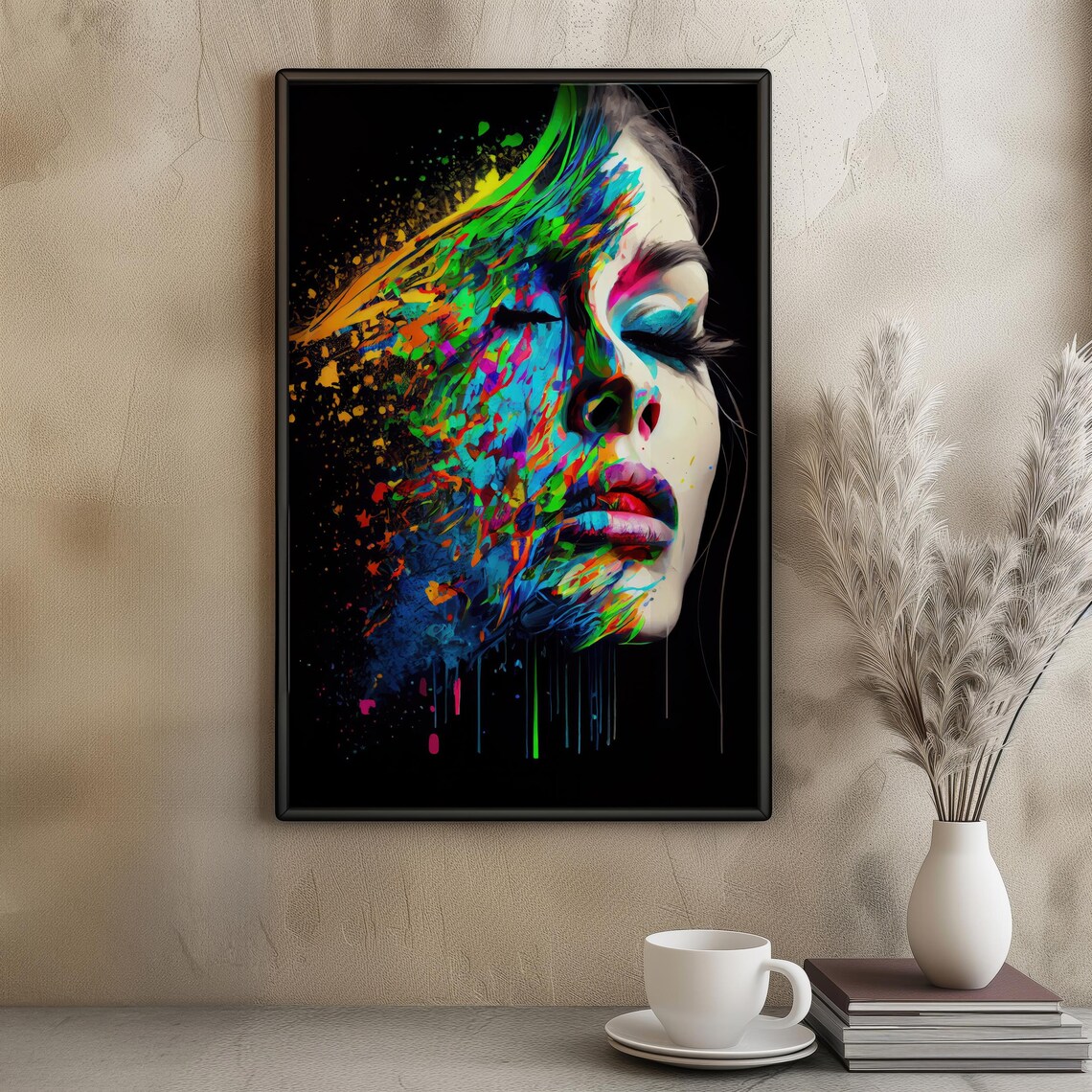 Colorful Neon Paint Splash Woman Portrait Abstract Expressionist Art Poster - Image 4