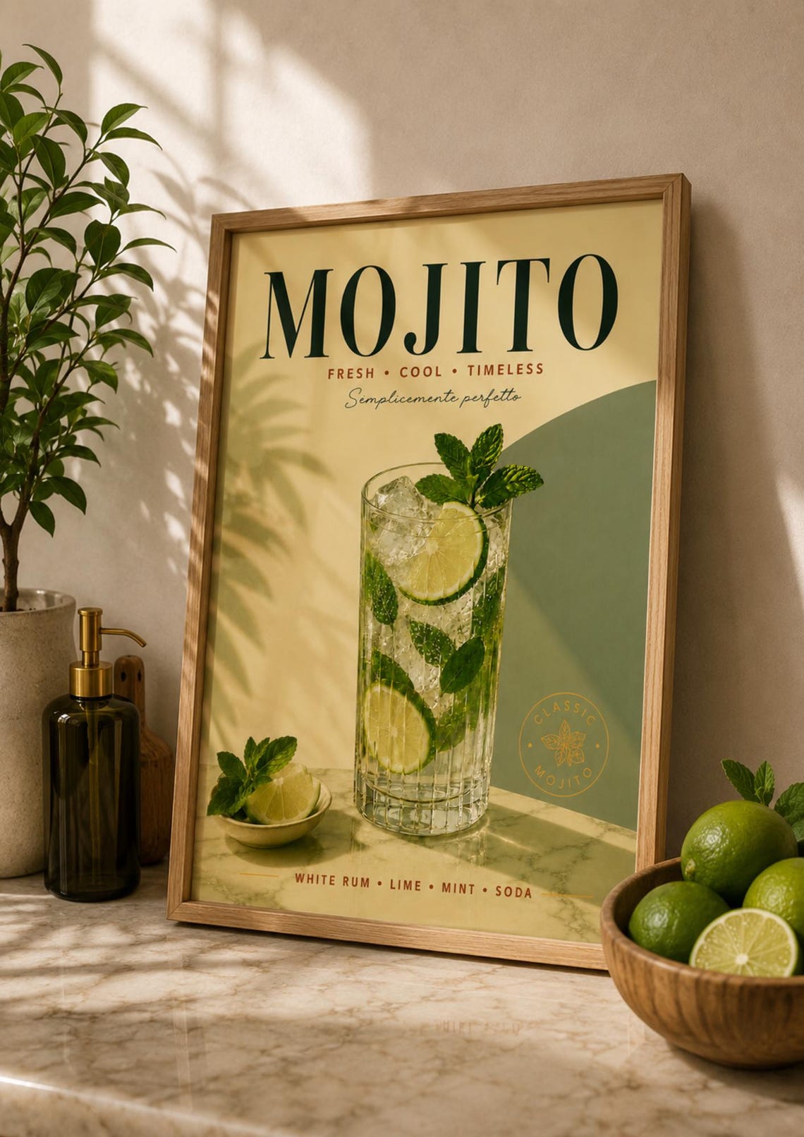 Mojito Wall Art Print Cuban Cocktail Poster Tropical Bar Cart Decor Kitchen Vintage Drink Lover Gift
