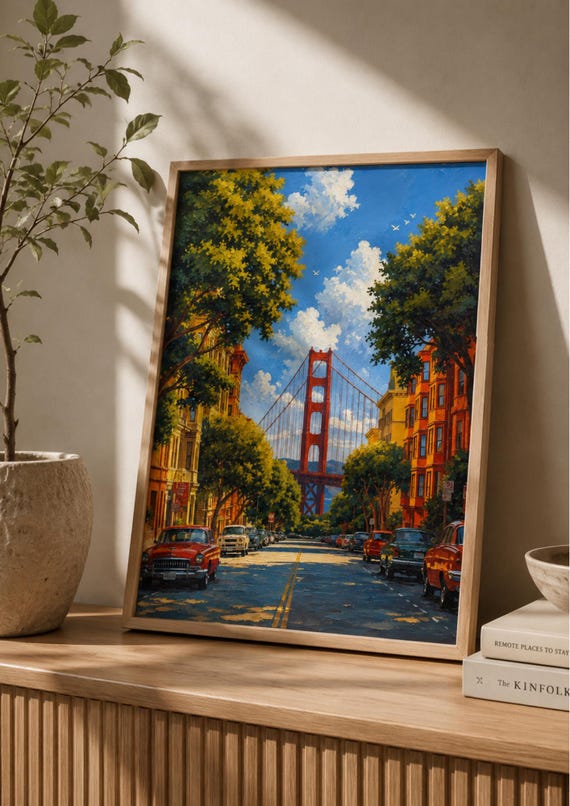 San Francisco Golden Gate Bridge Wall Art Print California Cityscape Poster Vintage Travel Decor Bay Area Artwork
