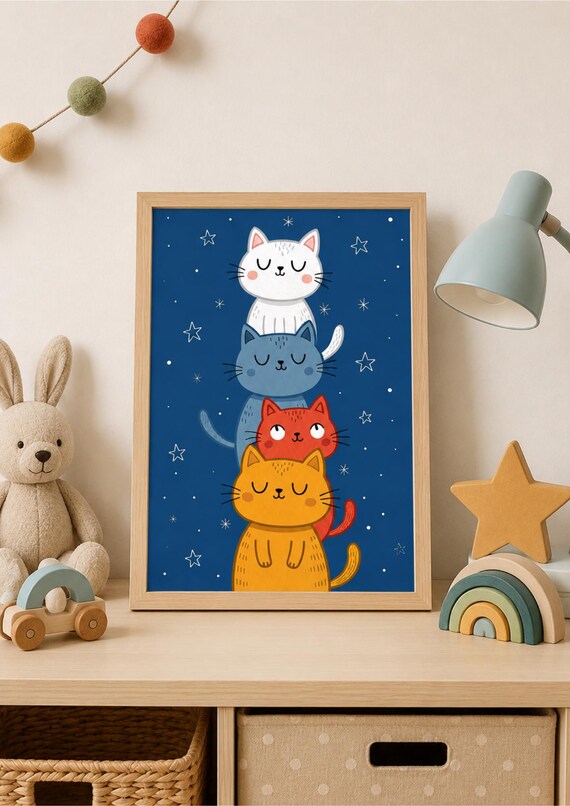 Cat Wall Art Print, Cute Nursery Decor