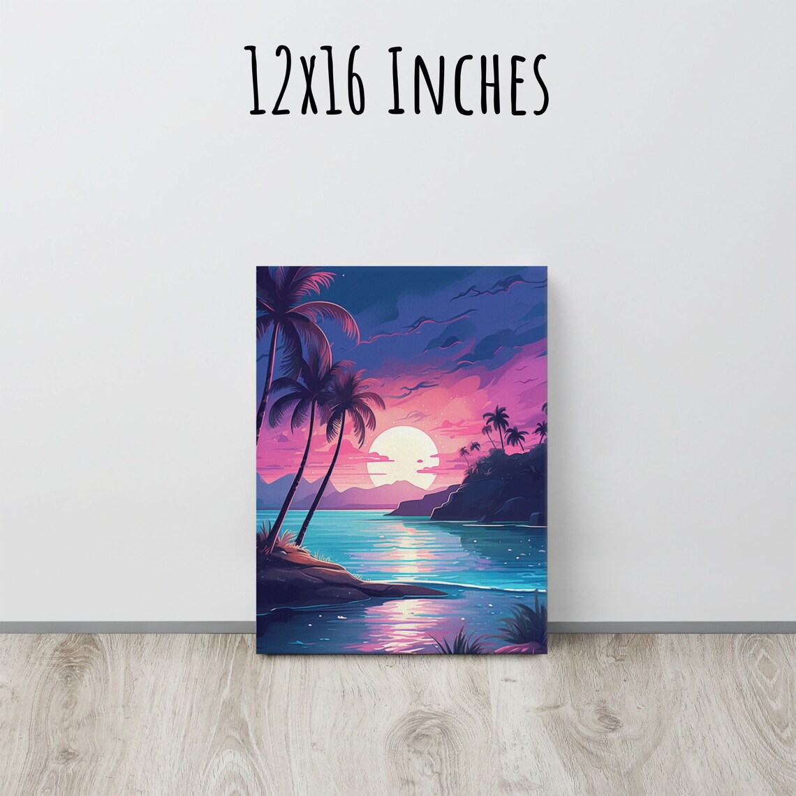 Tropical Beach Sunset Palm Trees Ocean Waves Lofi Aesthetic Art Poster - Image 2