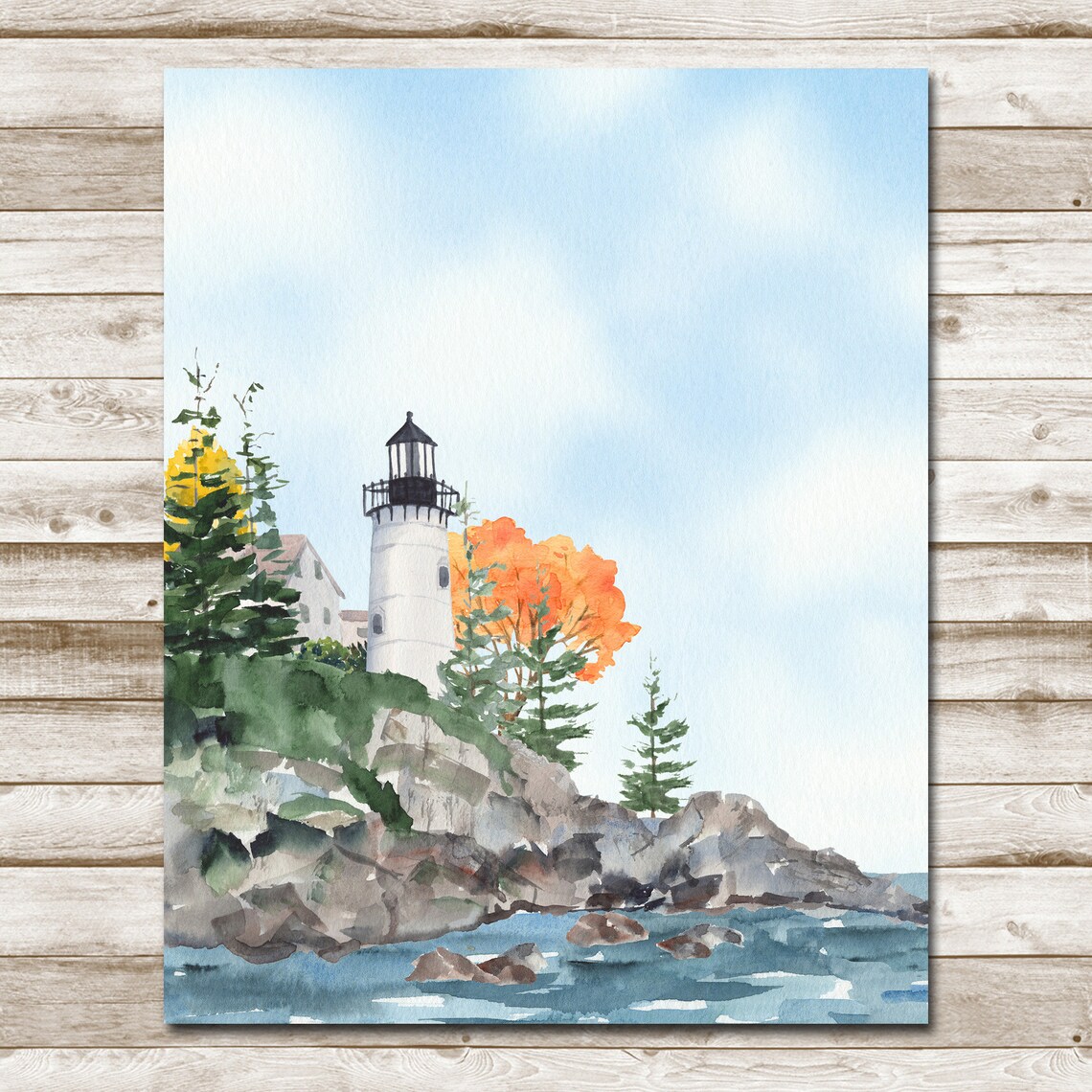 Autumn Lighthouse Coastal Decor Watercolor Art Print - Image 3