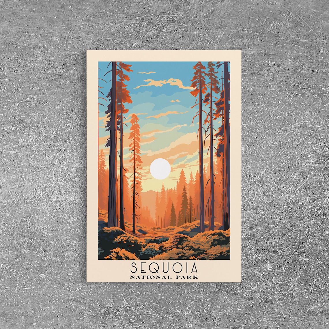 Sequoia National Park Towering Redwoods Sunset Travel Poster
