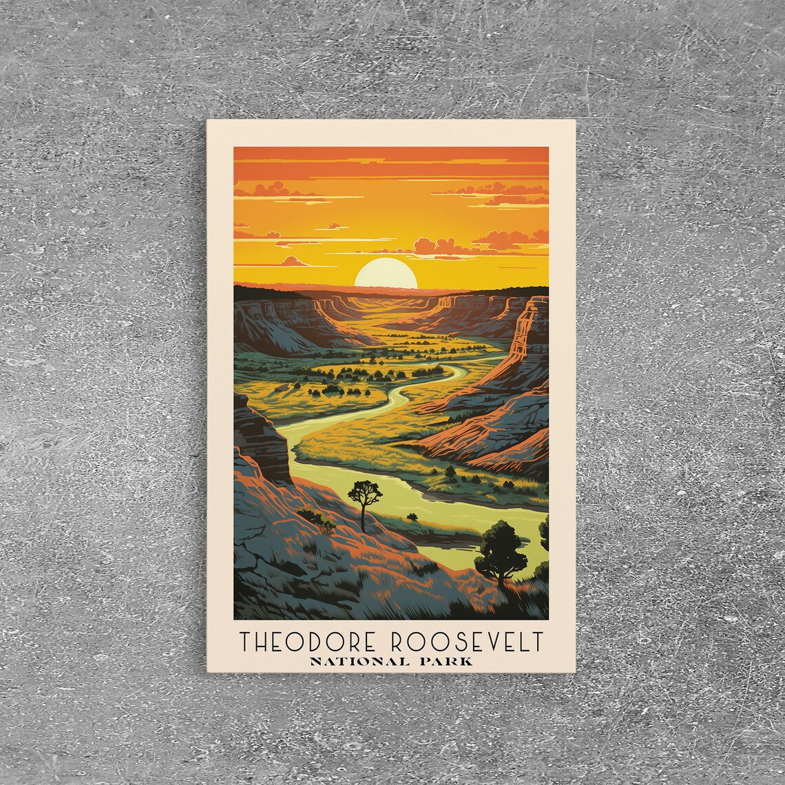 Theodore Roosevelt National Park Badlands Sunset River Travel Poster - Image 3