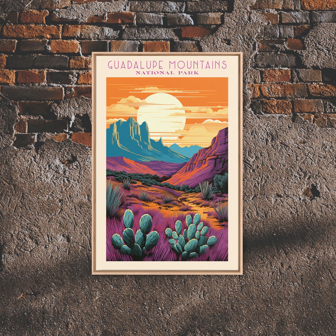Guadalupe Mountains National Park Desert Cactus Sunset Travel Poster - Image 2