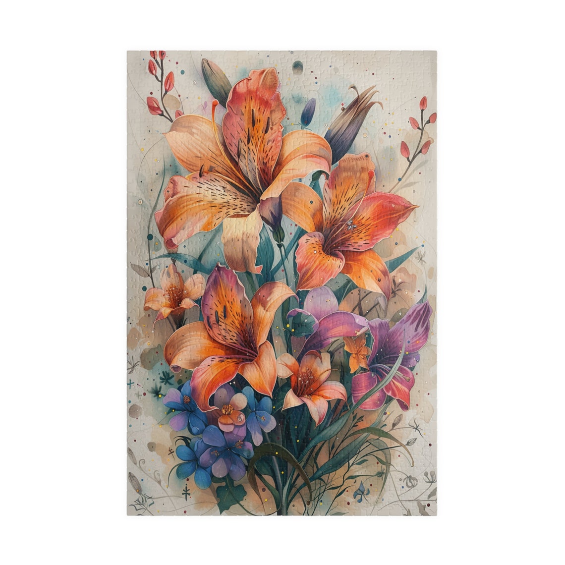 Luminous Watercolor Bouquet of Orange and Purple Lilies Poster - Image 4