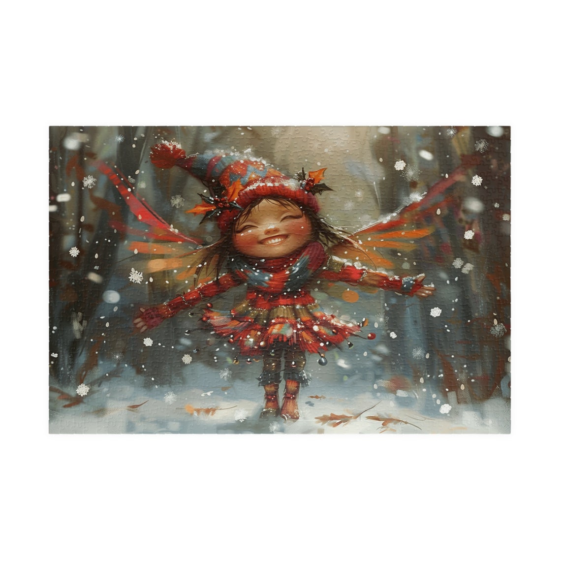 Joyful Little Winter Fairy Dancing In Falling Snow Art Poster - Image 3