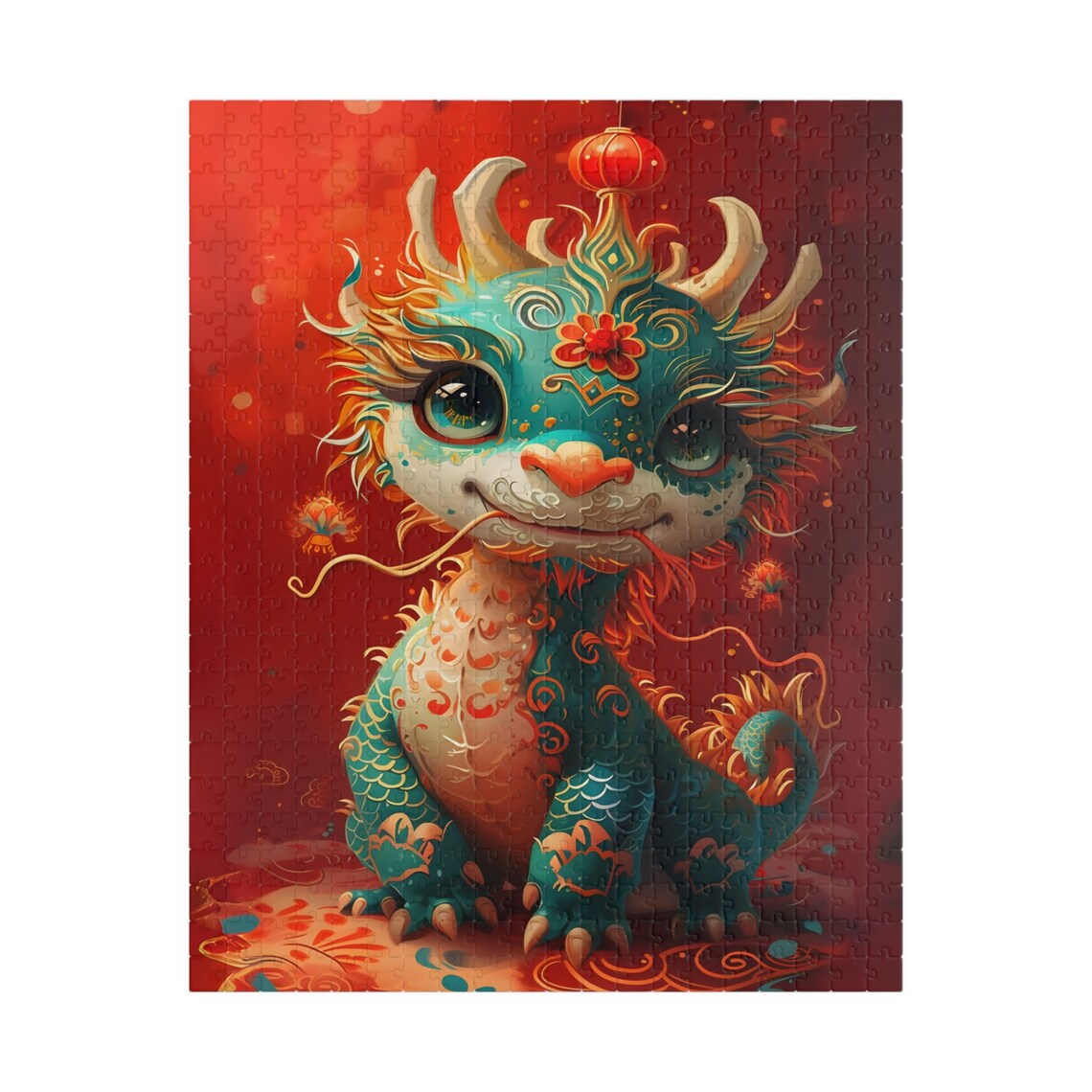 Cute Chinese Baby Dragon Lantern Red Background Fantasy Poster - Image 5