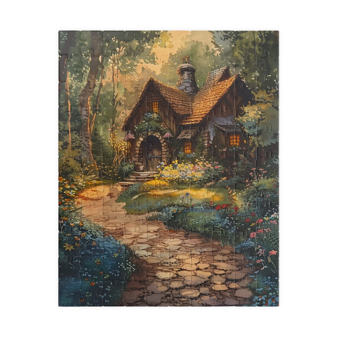 Country Cabin at Twilight in the Woods Watercolor Glow Poster - Image 5