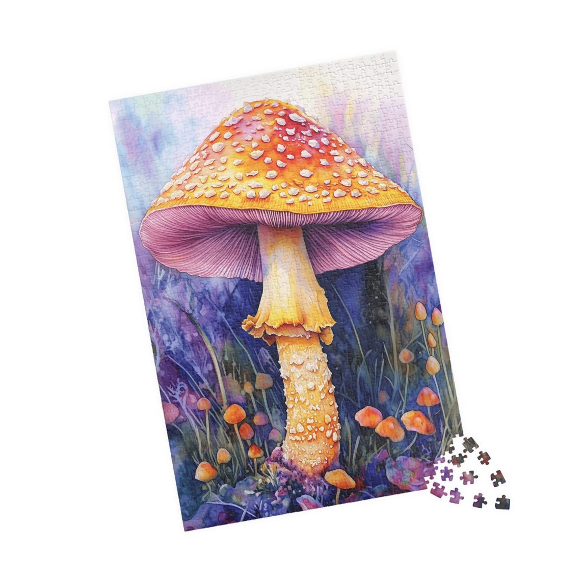 Pink and Orange Mushroom with White Spots Watercolor Forest Poster - Image 4
