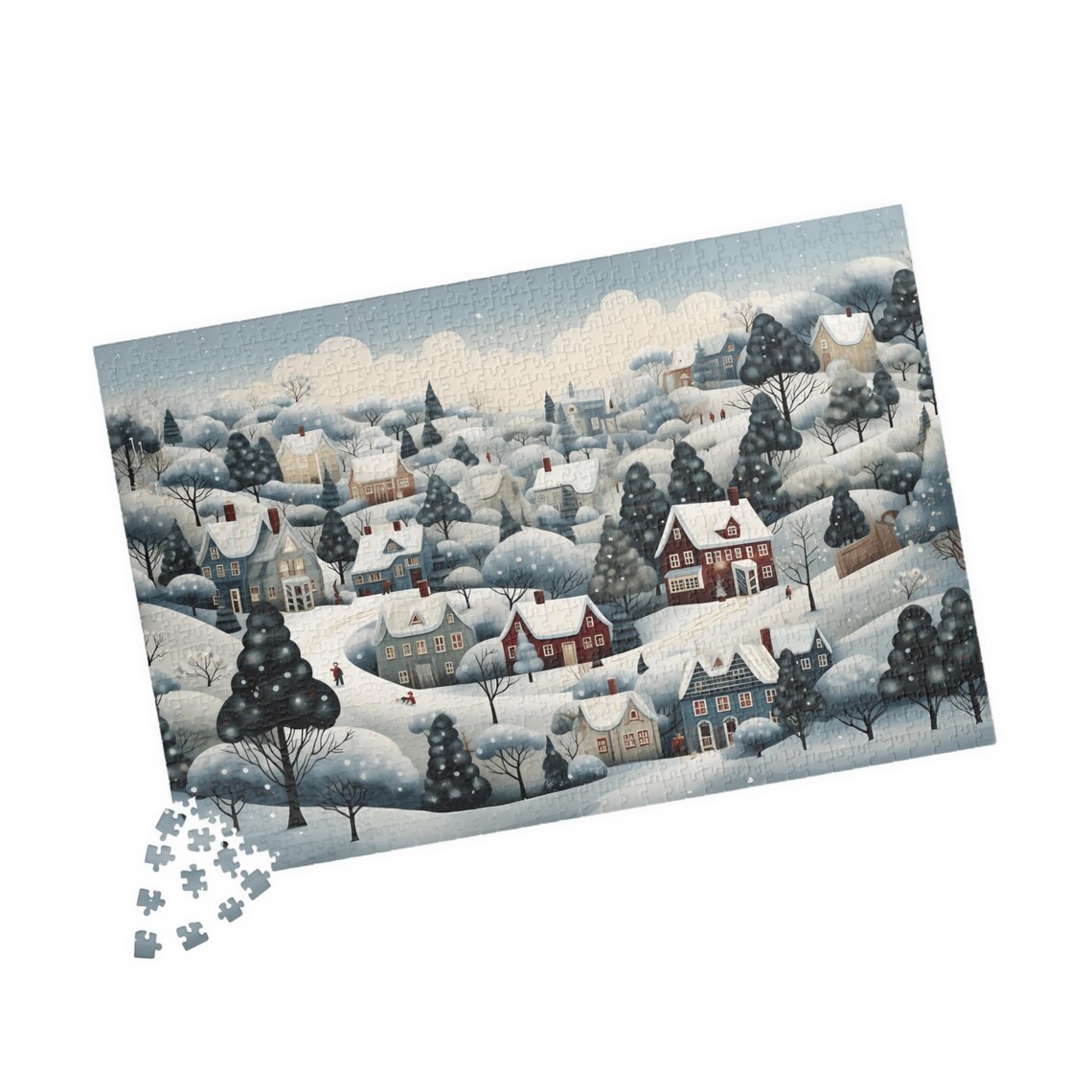 Winter Town Contemporary Folk Art Art Print - Image 4