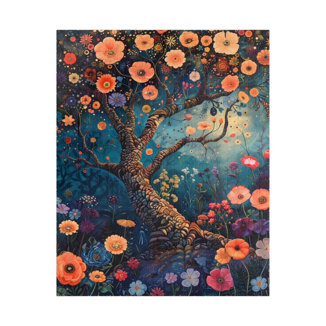 Vibrant Tree of Life Blooming Orange Flowers Night Sky Poster - Image 6