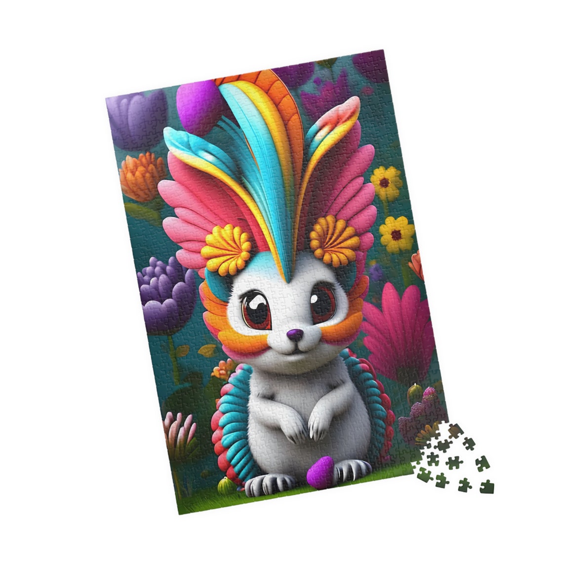 Lumina Cute White Fantasy Bunny Rainbow Feather Headdress Poster - Image 4