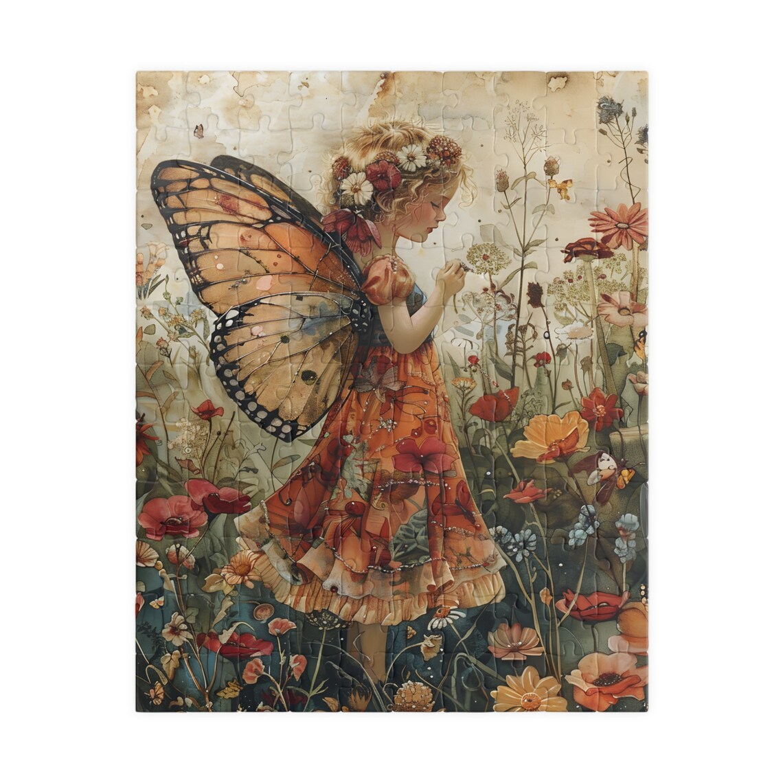 Monarch Butterfly Fairy Girl Wildflower Field Vintage Poster - Image 2