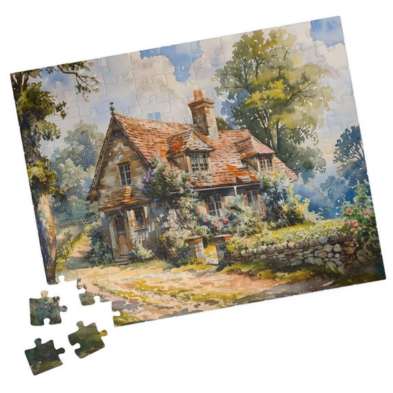 English Cottage Puzzle Impressionist Style Jigsaw Tech Free Rainy Day Fun Great Gift For Birthday Family Activity Or Hospital Patients