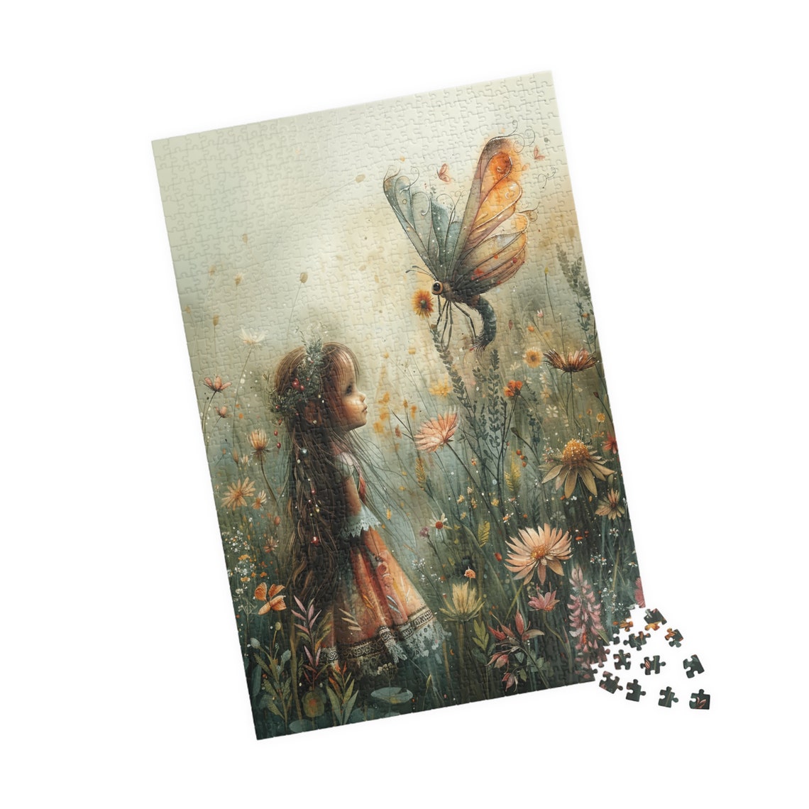 Dreamy Girl Among Wildflowers With Giant Butterfly Art Poster - Image 4