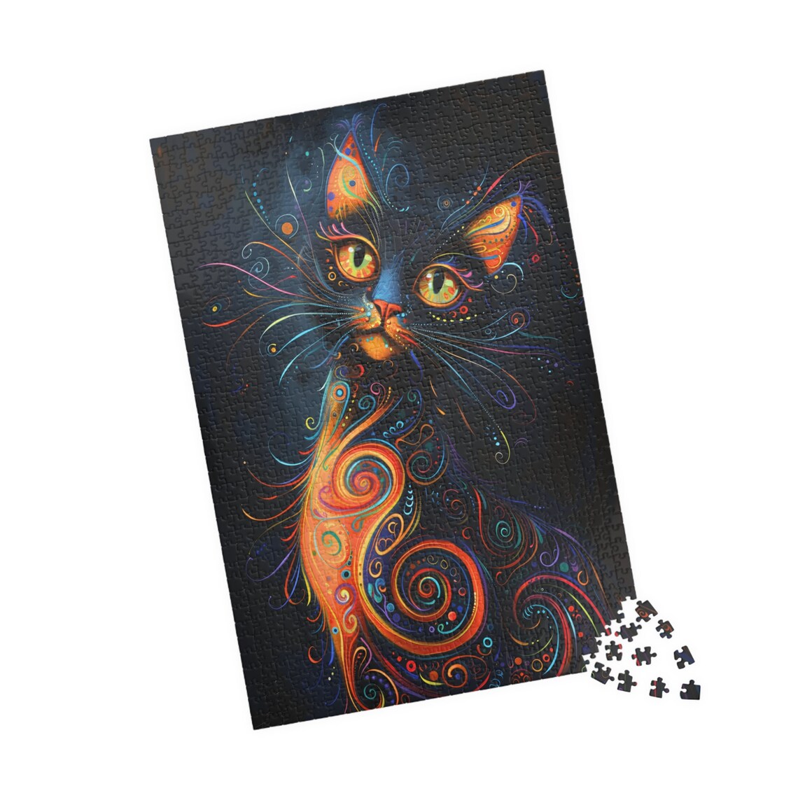 Festive Black Cat Puzzle Art Print, Holiday Cat - Image 4
