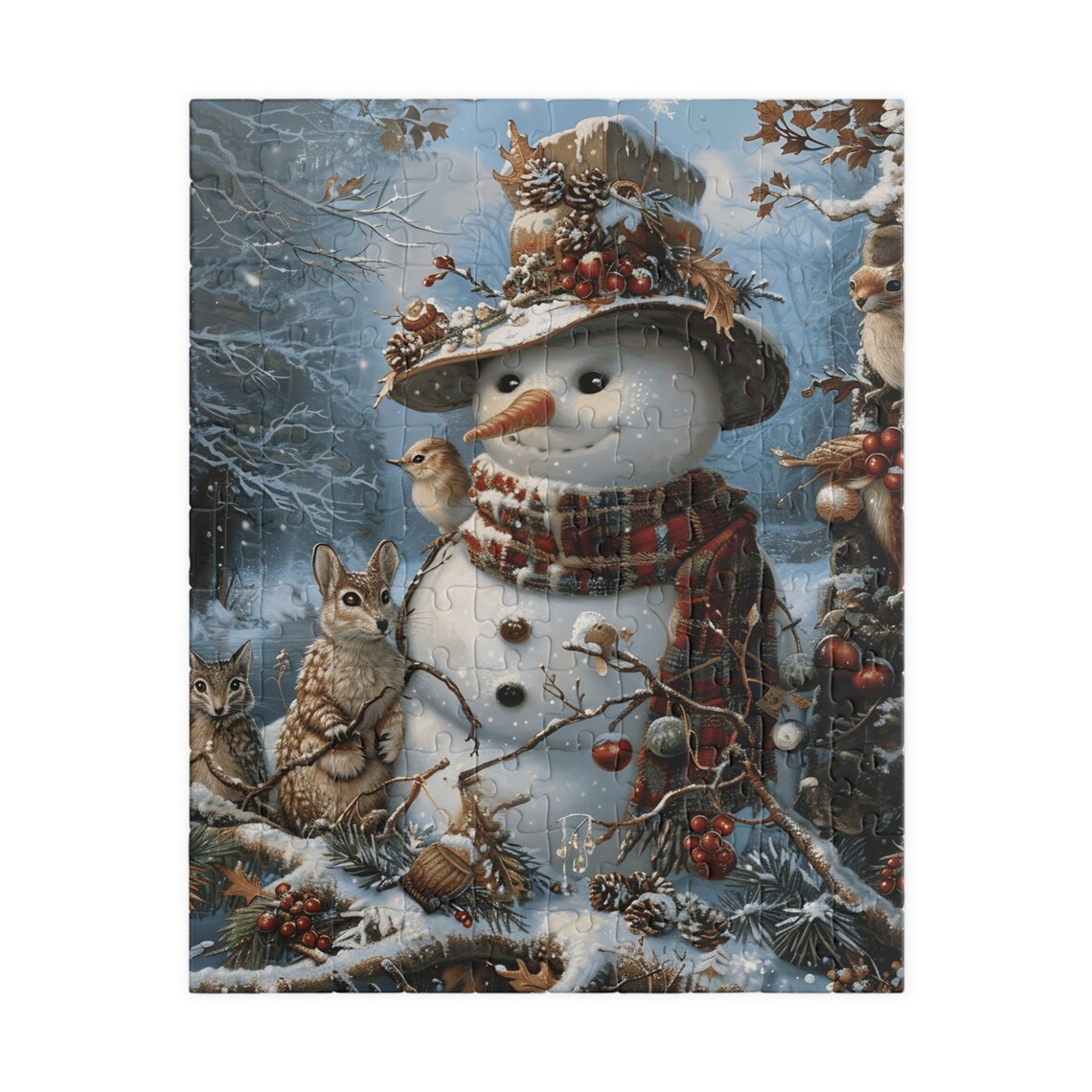 Snowman Woodland Animals Winter Forest Friends Holiday Poster - Image 5