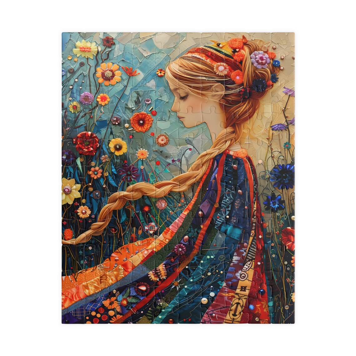 Mosaic Style Woman Portrait in a Blooming Flower Garden Poster - Image 3