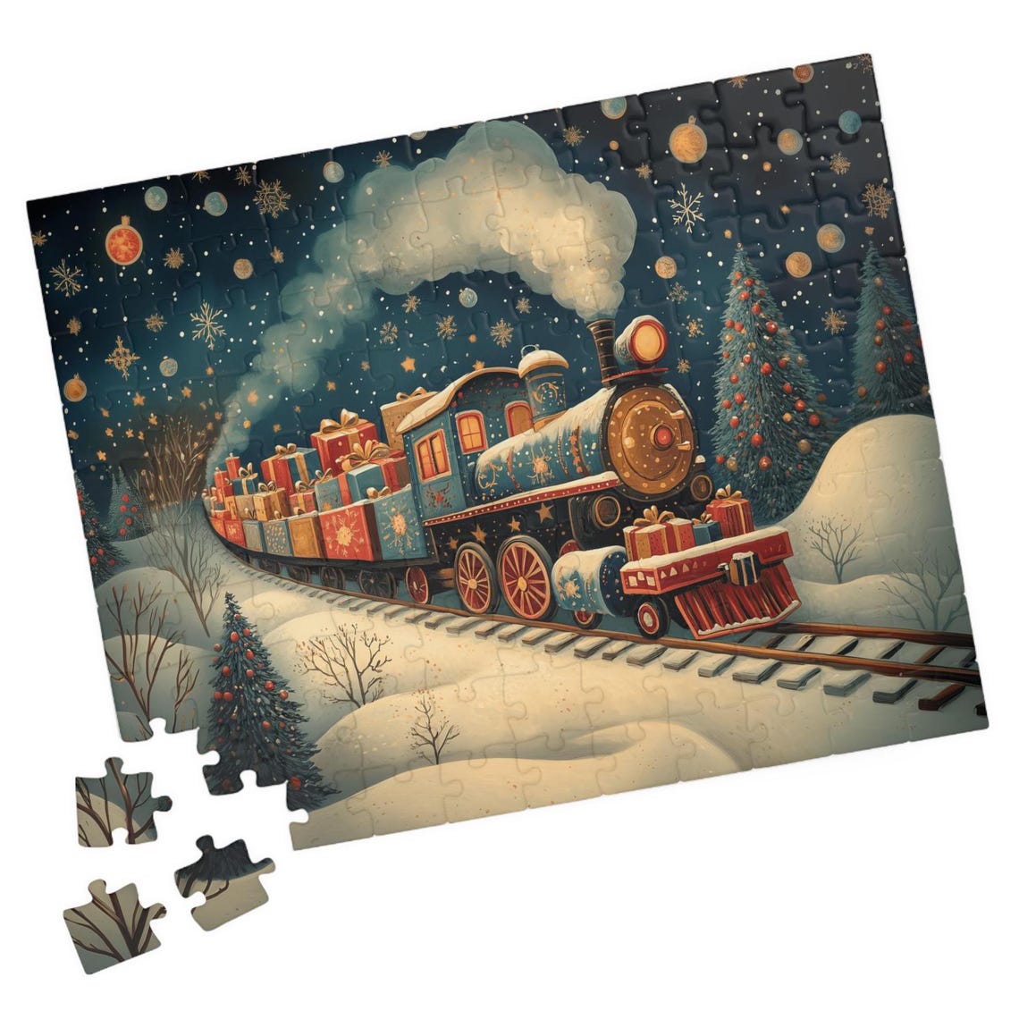 Folk Art Christmas Train Carrying Gifts Through Snow Art Poster