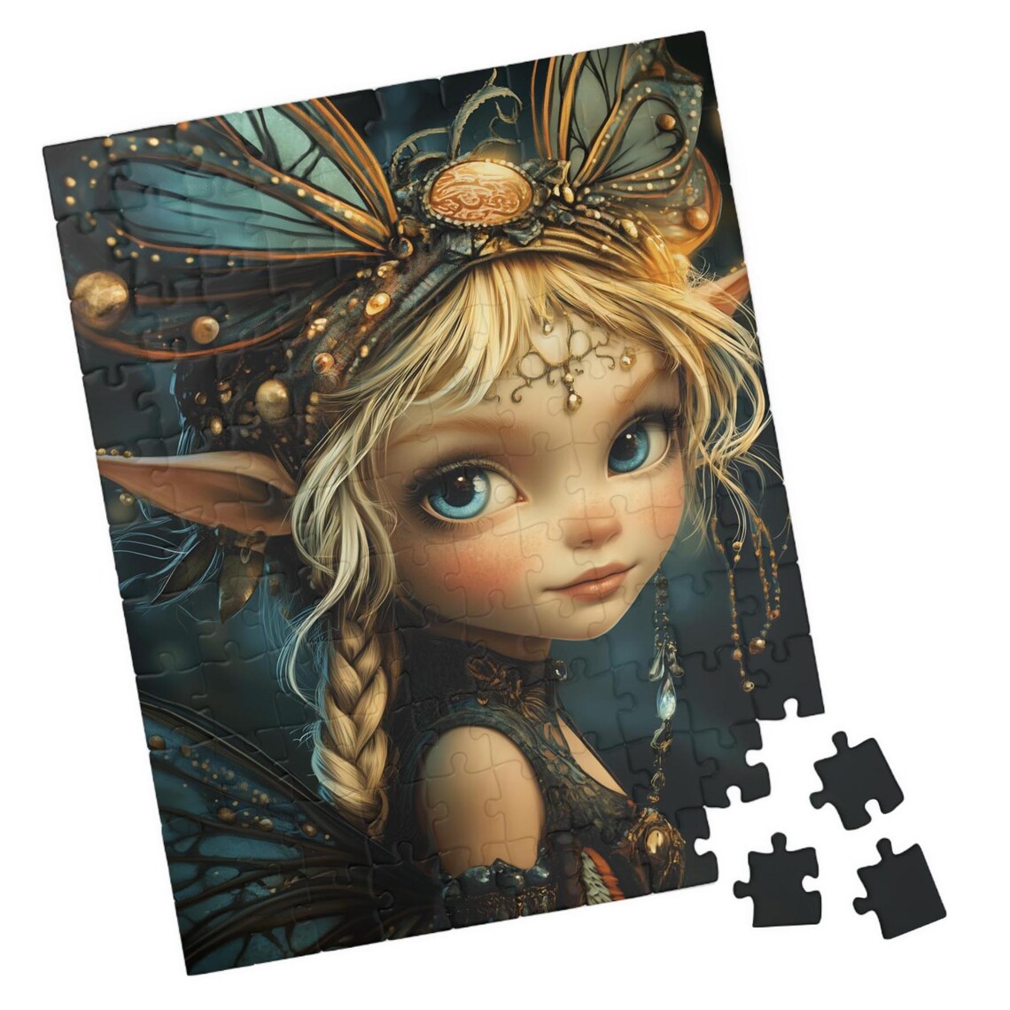 Onyx Fairy Dressed In Black With Feathered Headdress And Blue Eyes Poster