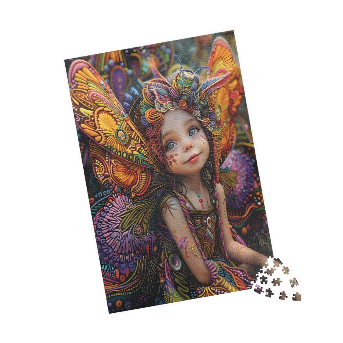 Festive Fairy Portrait with Ornate Butterfly Wings Floral Crown Poster - Image 4