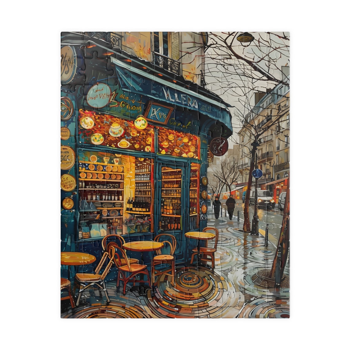 Rainy Paris Street Cafe Bistro Corner Cobblestone Art Poster - Image 5