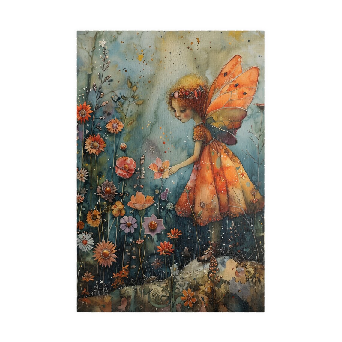 Watercolor Fairy With Butterfly Wings in Flower Garden Fantasy Poster - Image 3