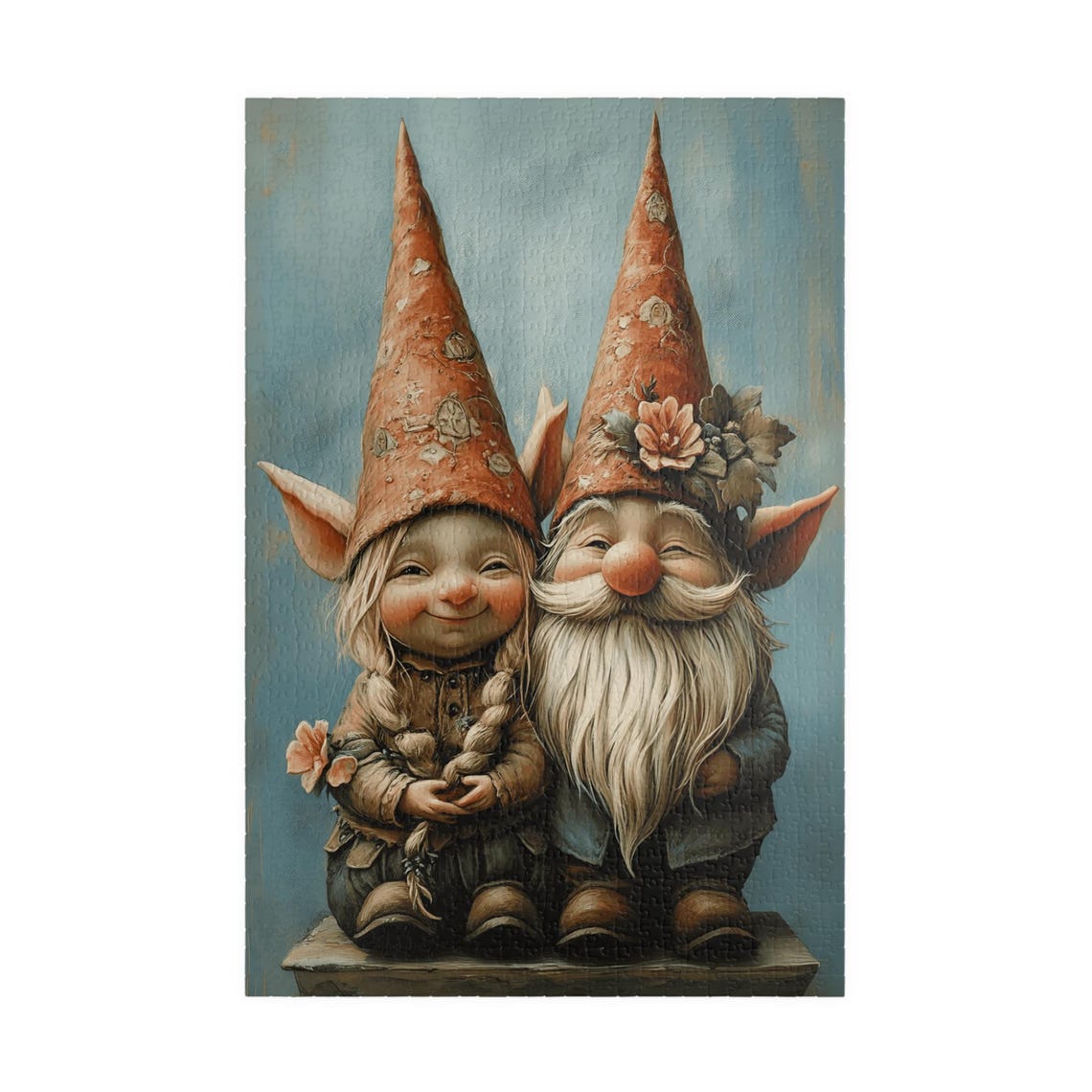 Cute Gnome Couple Girl Braids White Beard Floral Hats Poster - Image 3
