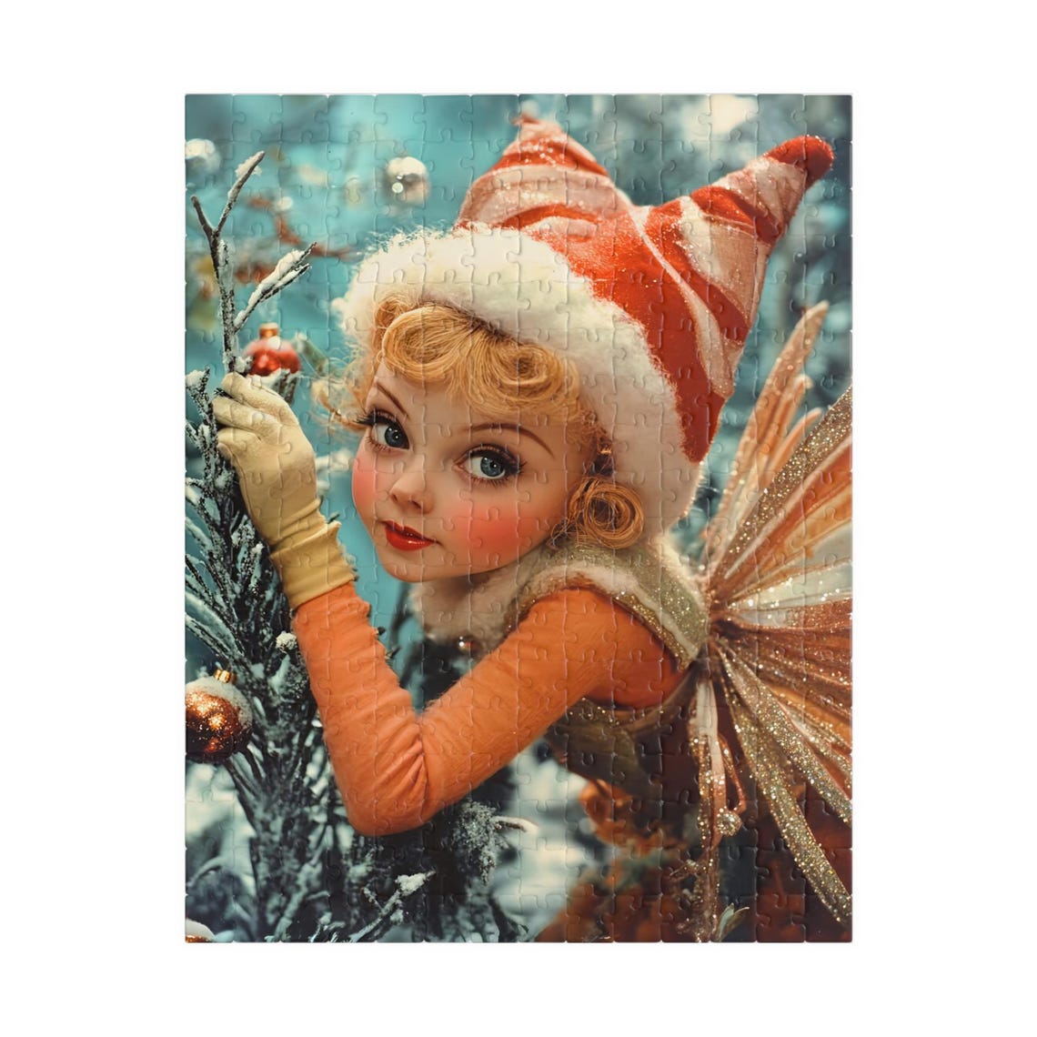 Vintage Fairy With Red And White Striped Hat In Snow Art Print - Image 5