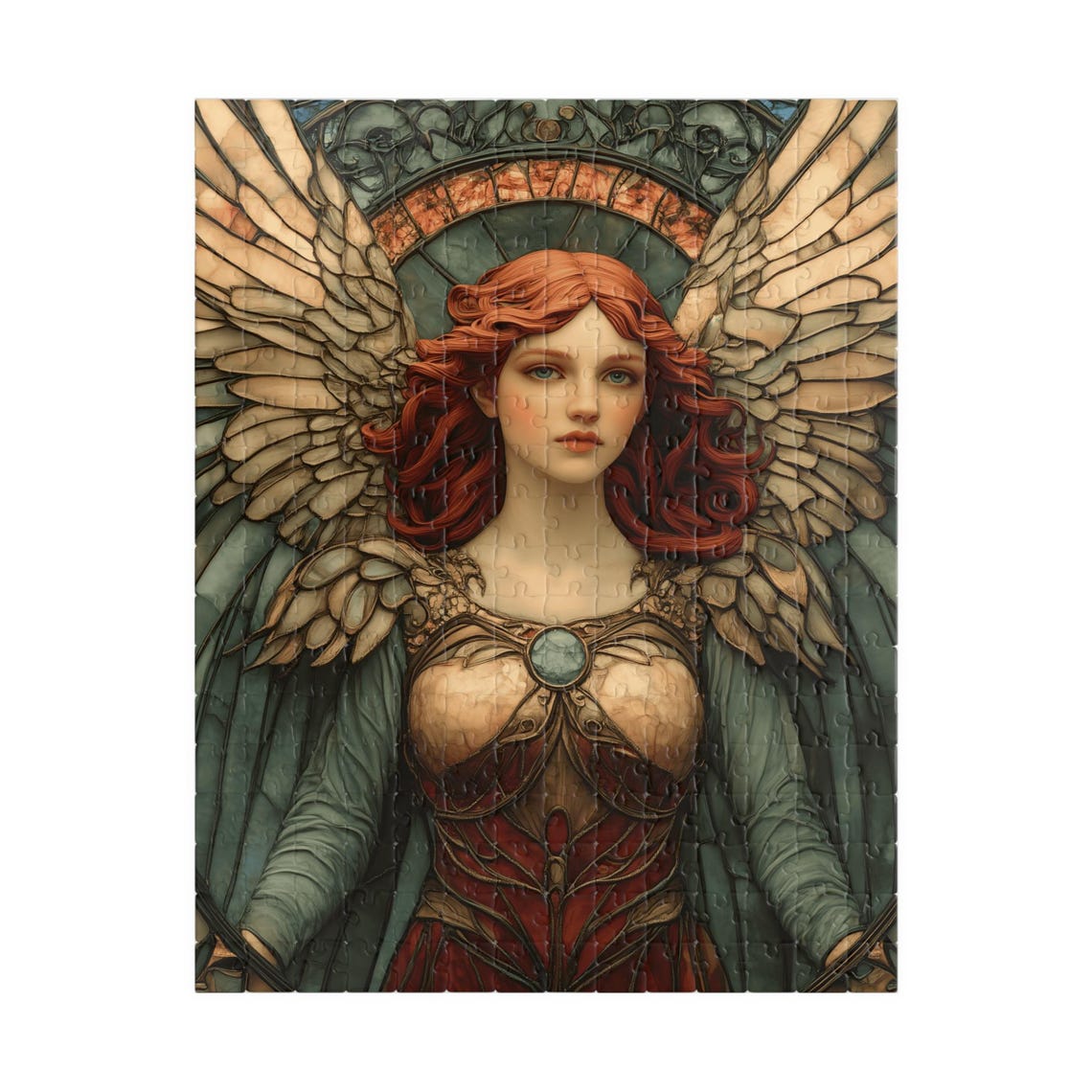 Red Haired Angel Stained Glass Style Large Wings Vintage Poster - Image 5