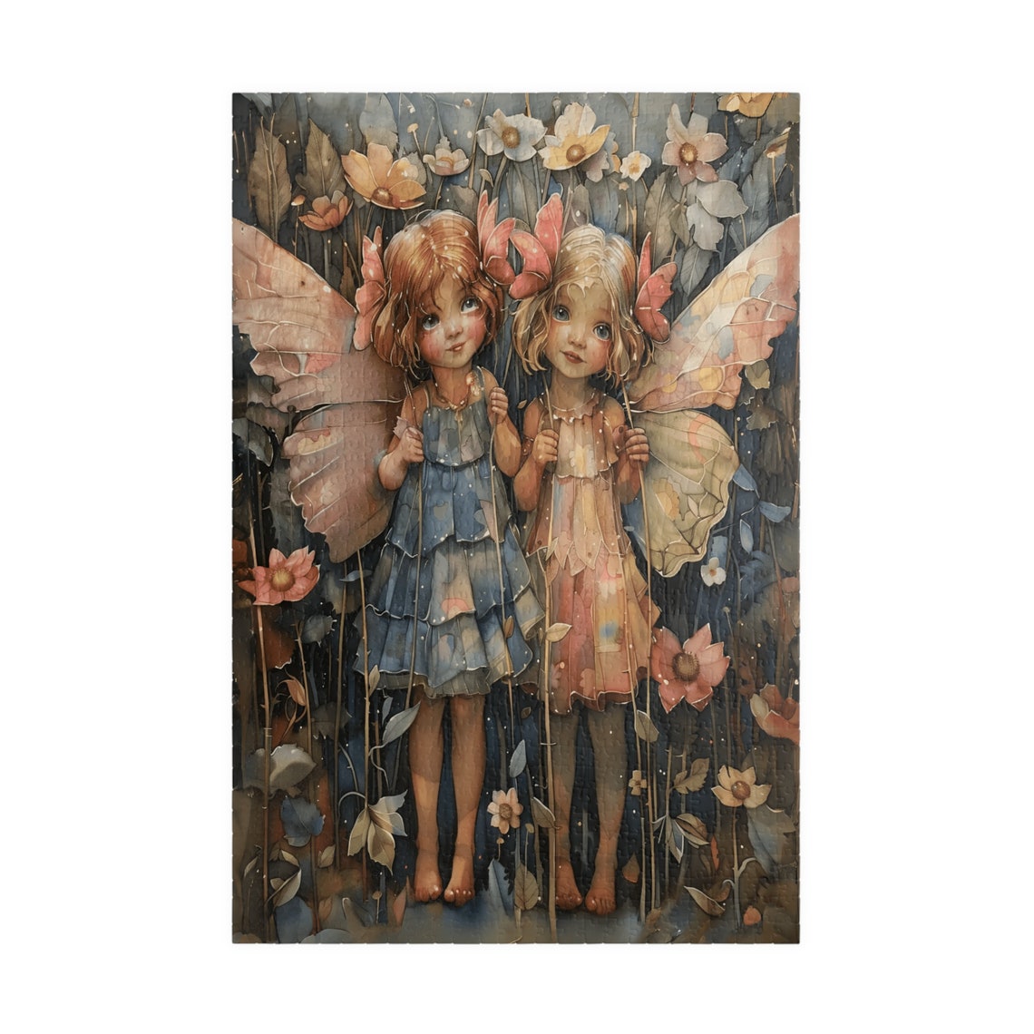 Two Little Pastel Fairies Holding Hands in a Flower Meadow Art Print - Image 3