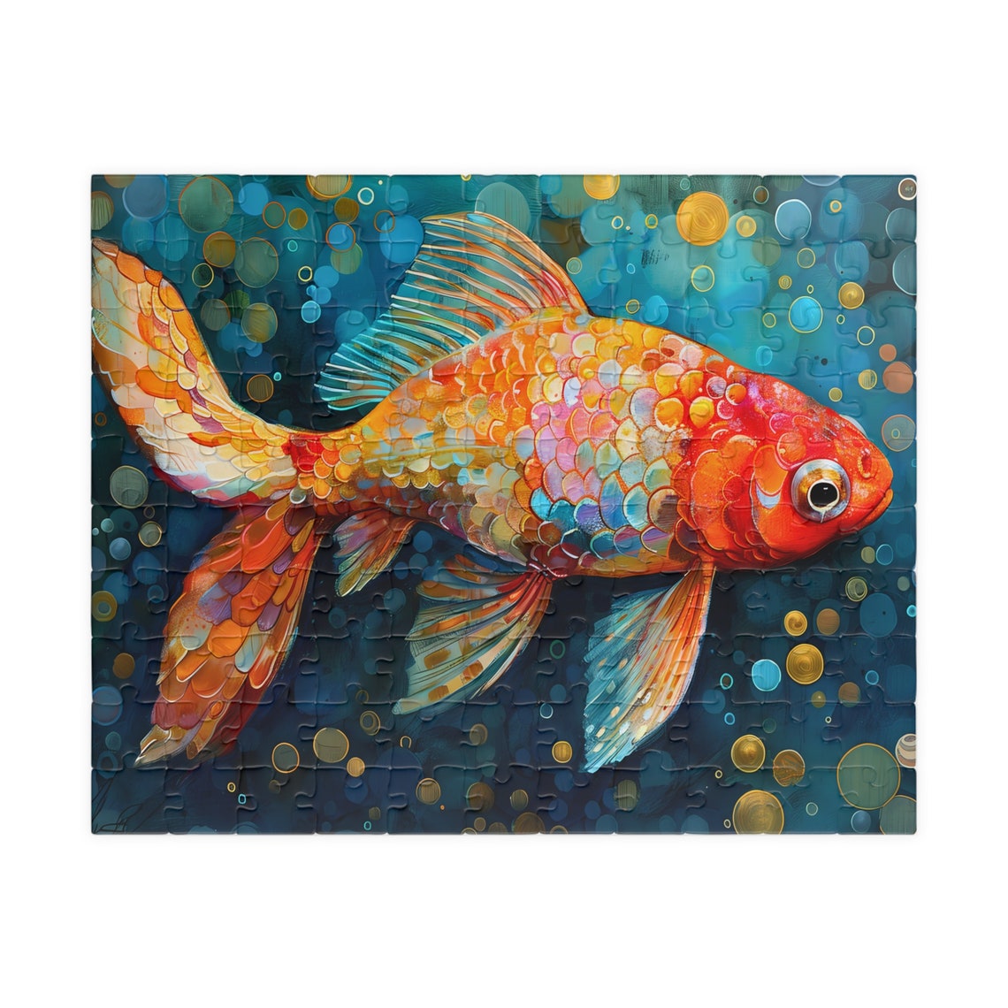 Bright Orange and White Goldfish Swimming in Underwater Bubbles Poster - Image 2