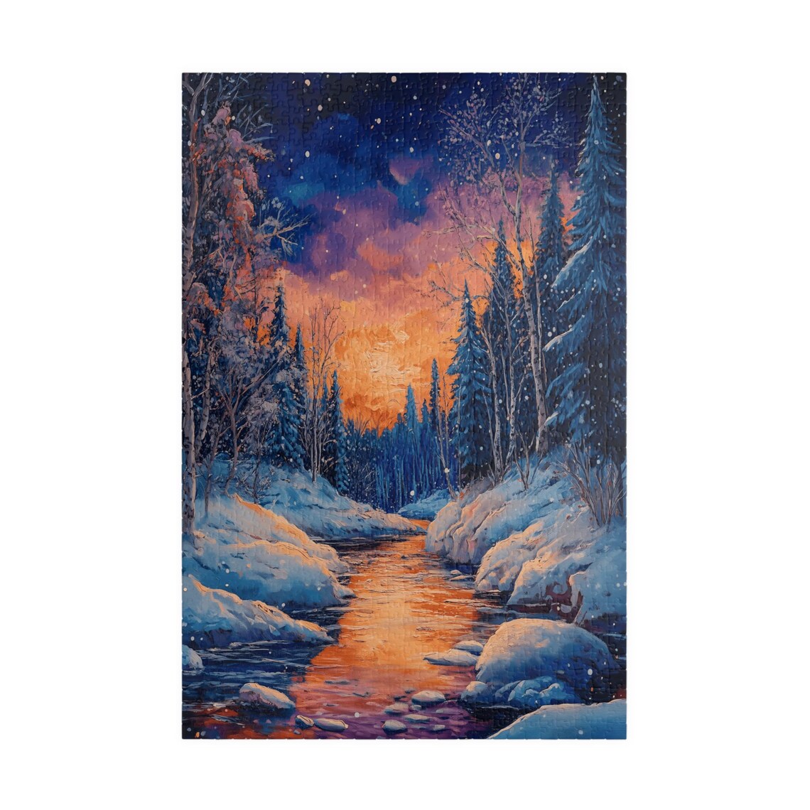 Winter Forest Sunrise River Snow Pines Golden Light Landscape Poster - Image 3